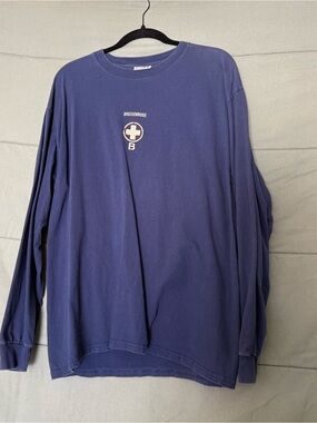 Breckenridge Men's Crewneck Long-Sleeve Shirt in Navy Blue Size Large